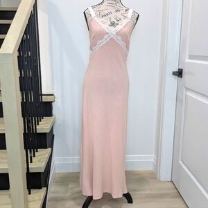 MONTEAU | Women's Light Blush/Peach Linen Blend Lace V-Neck Maxi Dress